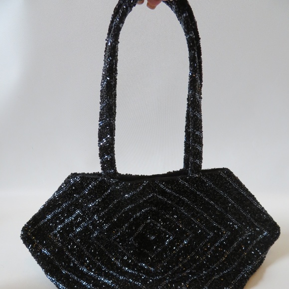 Moyna Bags Nwt Black Beaded Handcrafted Abstract Bag Poshmark